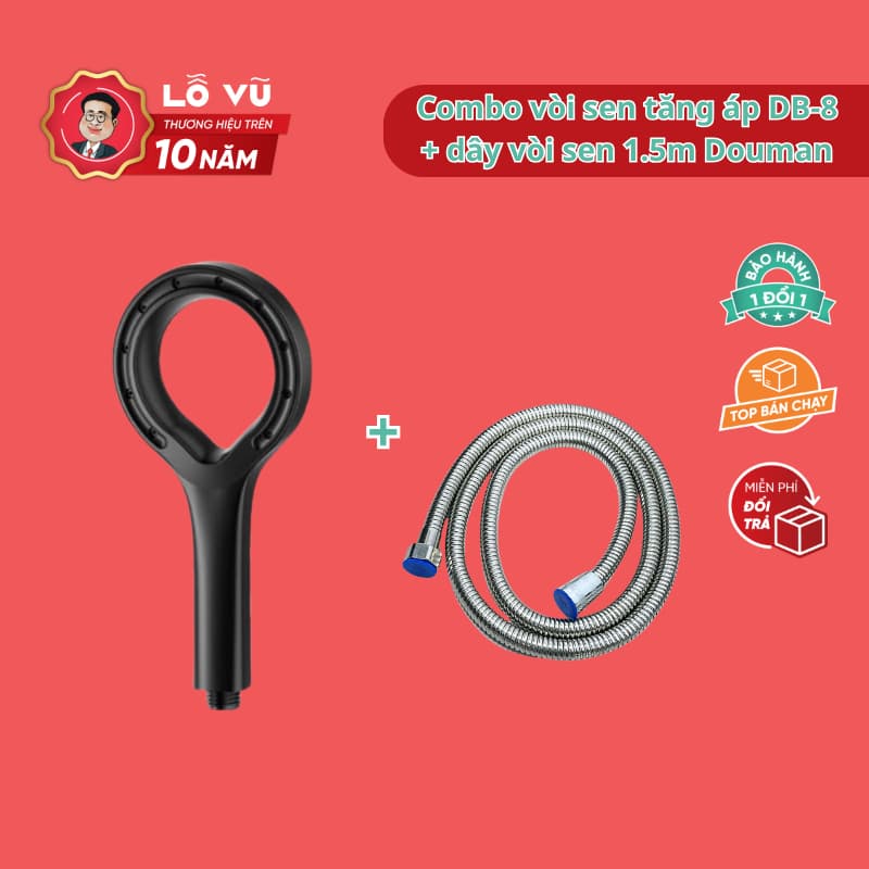 Combo vòi sen tăng áp DB-8 + dây vòi sen 1.5m Douman