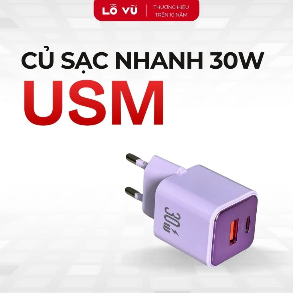 Củ sạc USAMS 30W - 2 Cổng A & C - Tím