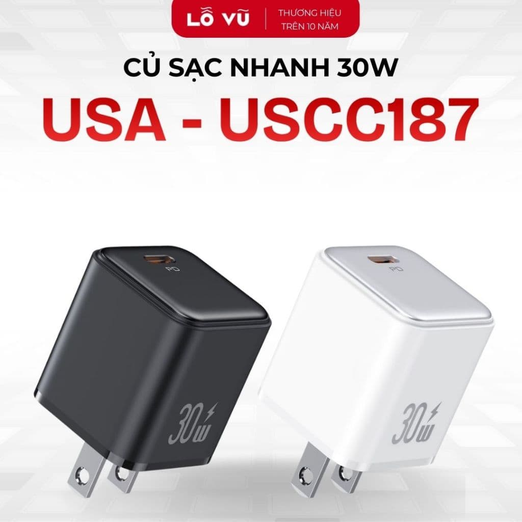 Combo Củ sạc nhanh USAMS 30W - USCC187 - Đen + Cáp C to L 27W 1m8 C8