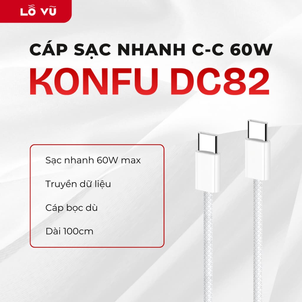 Combo Củ sạc nhanh 30W Geekton C2120 - Trắng + Cáp sạc nhanh C to C 60W Konfulon DC82