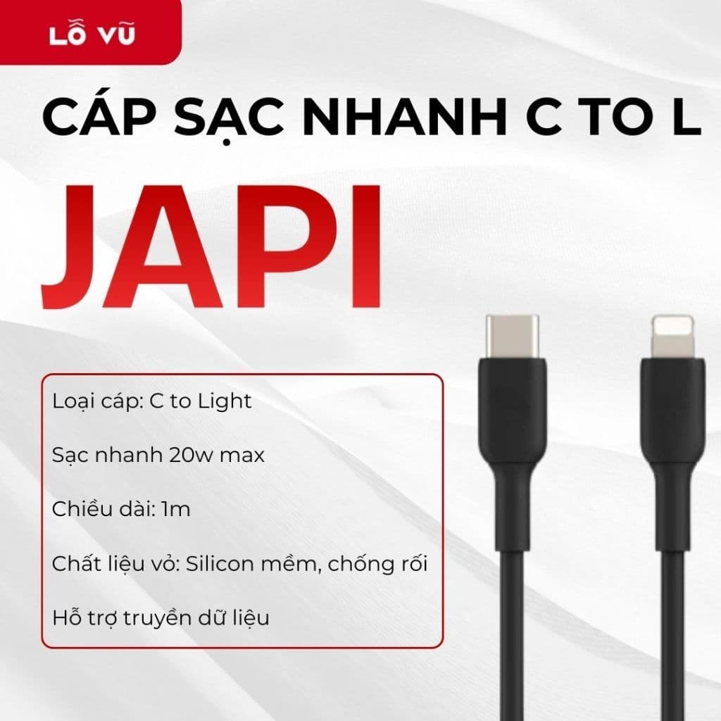 Combo Củ sạc Aukey PW0040 30W + Cáp sạc C to L 20W JAPI - Trắng