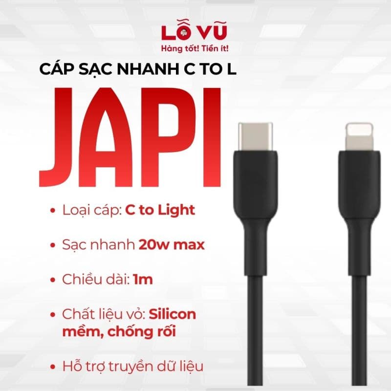 Cáp sạc C to L JAPI - Trắng
