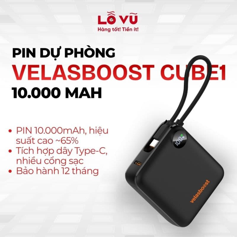 Pin Dự Phòng VELASBOOST CUBE1 10.000mAh