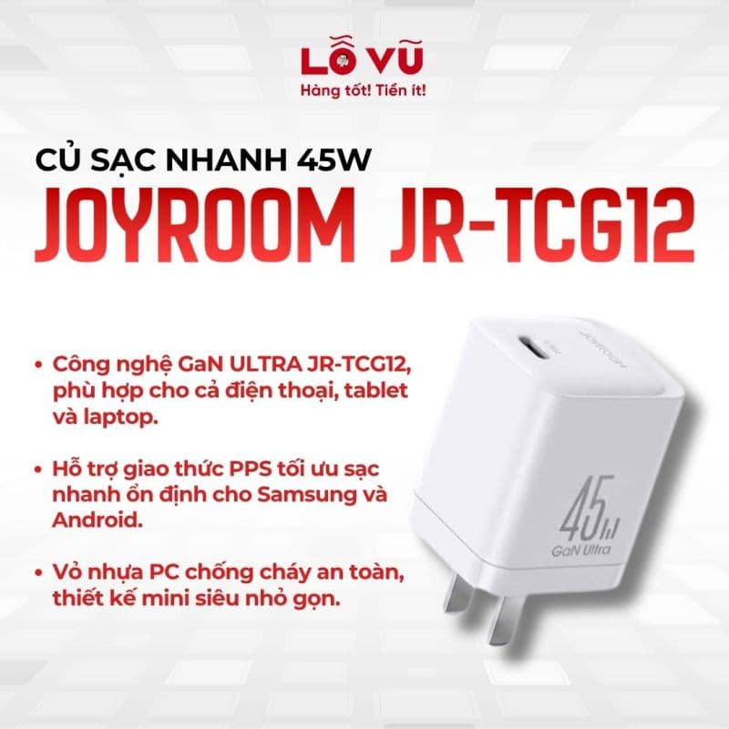 Củ sạc nhanh 45W JOYROOM công nghệ GAN ULTRA JR-TCG12