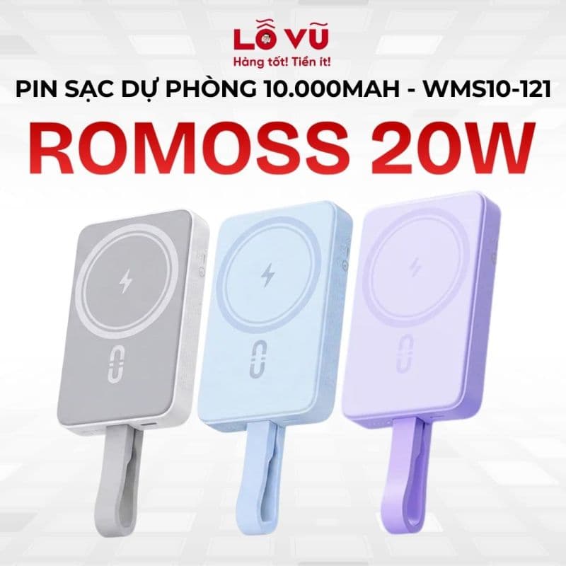 Pin dự phòng Romoss 10.000mAh - WMS10-121 - 20W - Nobox - Không logo - Xanh