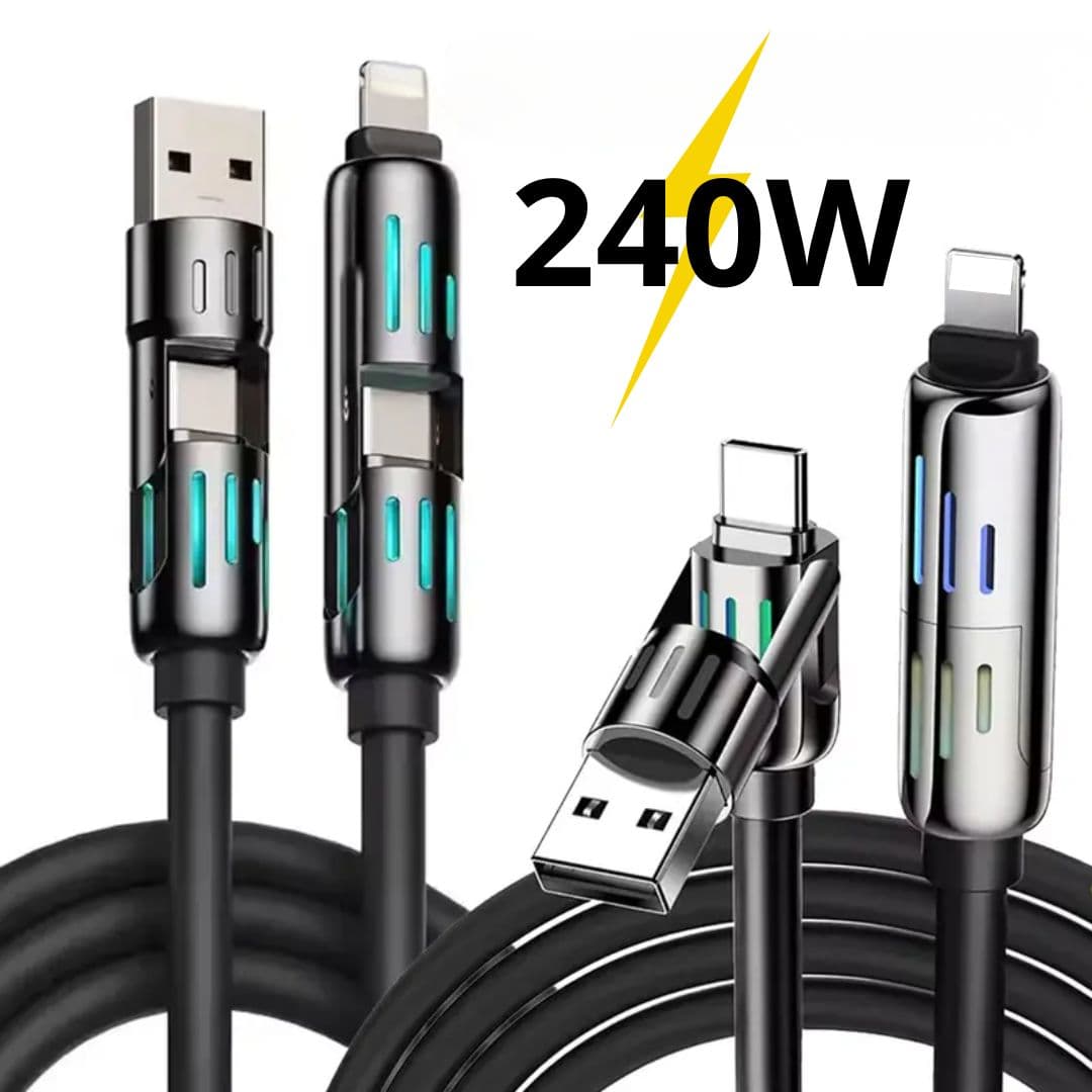 Cáp sạc 4in1 (silicon + đầu kim loại) 240W