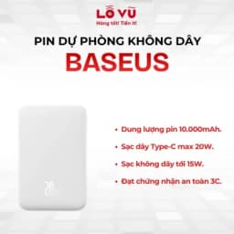 Pin dự phòng không dây Baseus 10.000mAh - PPCXM10 - sạc nhanh 20W, sạc không dây 15W tiện lợi, an toàn đạt chuẩn 3C