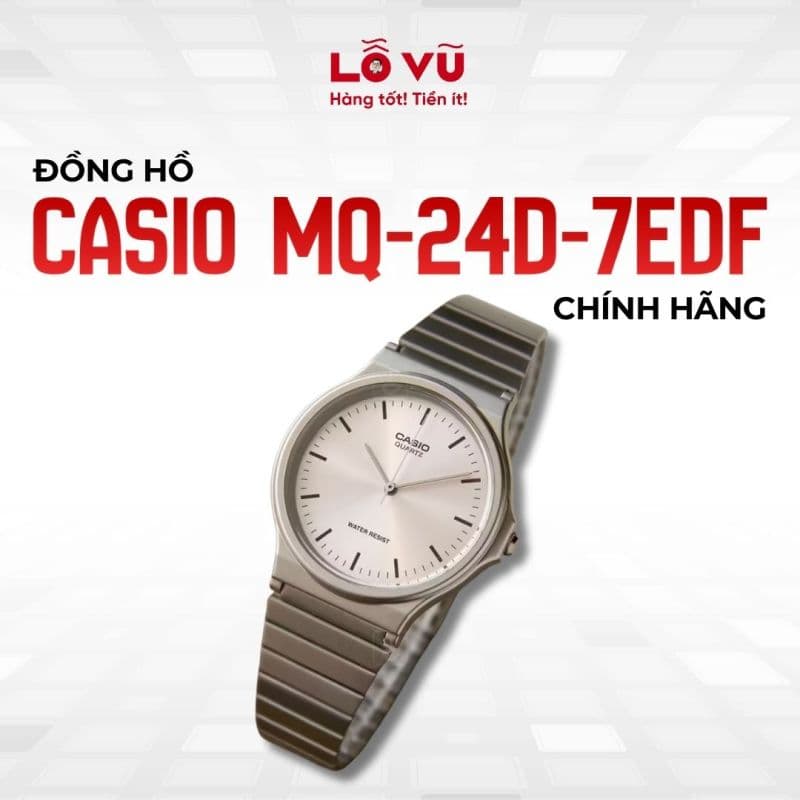 Đồng hồ Casio MQ-24D-7EDF Chính Hãng - Dây kim loại thanh lịch, trọng lượng 45g, kháng nước 3atm