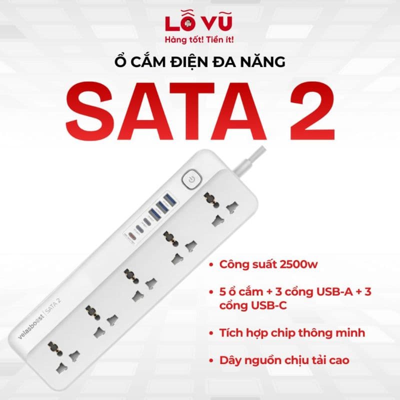 Ổ cắm điện đa năng Velasboost Sata 2