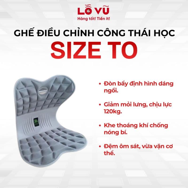 Ghế Điều Chỉnh Tư Thế Công Thái Học size to - Giảm đau nhức, thoát vị đĩa đệm, thích nghi mọi ghế ngồi