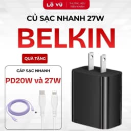 (Tặng 2 cáp C-L) Củ Sạc Nhanh BELKIN 27W, Chân Dẹt - Hỗ Trợ Chuẩn Sạc Nhanh PD, Thiết Kế Nhỏ Gọn, Vật Liệu Chống Cháy Cao Cấp (Hàng Nobox)