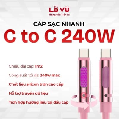 Combo 2 - Cáp sạc USB-C to USB-C 240W tích hợp hương thơm - Sạc nhanh PD cho laptop & điện thoại, vỏ Silicon cao cấp, chip E-Marker thông minh