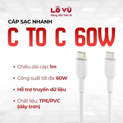 Combo 2 và 3 cáp sạc USB-C to USB-C 60W dài 1M - Sạc nhanh chuẩn PD, chất liệu nhựa cao cấp, truyền dữ liệu ổn định
