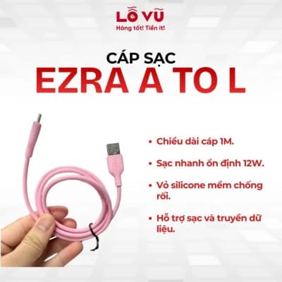 Combo 2-3-6-9 - Cáp sạc EZRA USB-A to Lightning dài 1M - Vỏ silicone mềm chống rối, sạc ổn định 12W, truyền dữ liệu nhanh, đa dạng màu sắc - Nobox