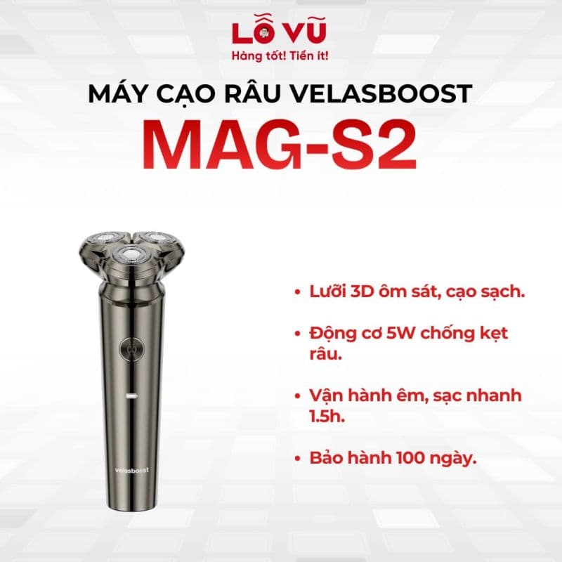 Máy cạo râu Velasboost MAG-S2 - Động cơ từ tính, sạc nhanh 5W, lưới kép 2 đầu 3D