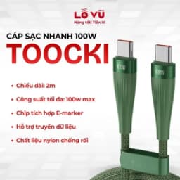 Cáp sạc C to C Toocki 100W dài 2M, 0.9M, 0.2M - Sạc nhanh cho laptop và điện thoại, bọc dù bện nylon siêu bền, chip thông minh E-marker