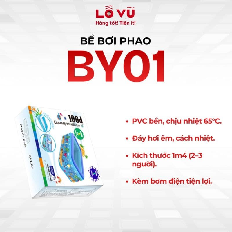 Bể bơi phao BY01 - kèm bơm điện - Bể bơi 3 tầng, kích thước 1m5, bế bơi gia đình, chất liệu dày dặn