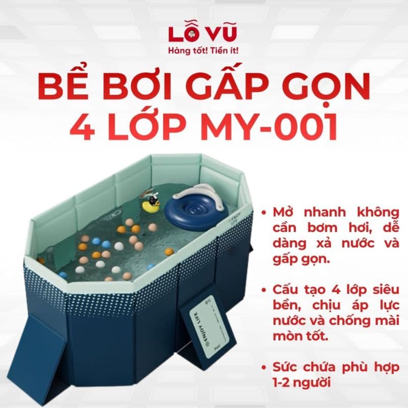 Bể bơi gấp gọn MY-001 - Bể bơi gấp gọn 4 lớp, lắp đặt nhanh chòng trong 1 phút, bể bơi tại nhà lòng sâu