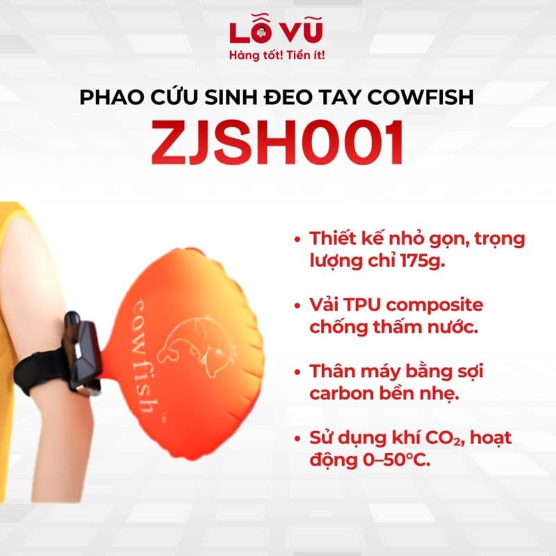 Phao cứu sinh đeo tay COWFISH ZJSH001 - Túi khí TPU, thân sợi carbon siêu nhẹ