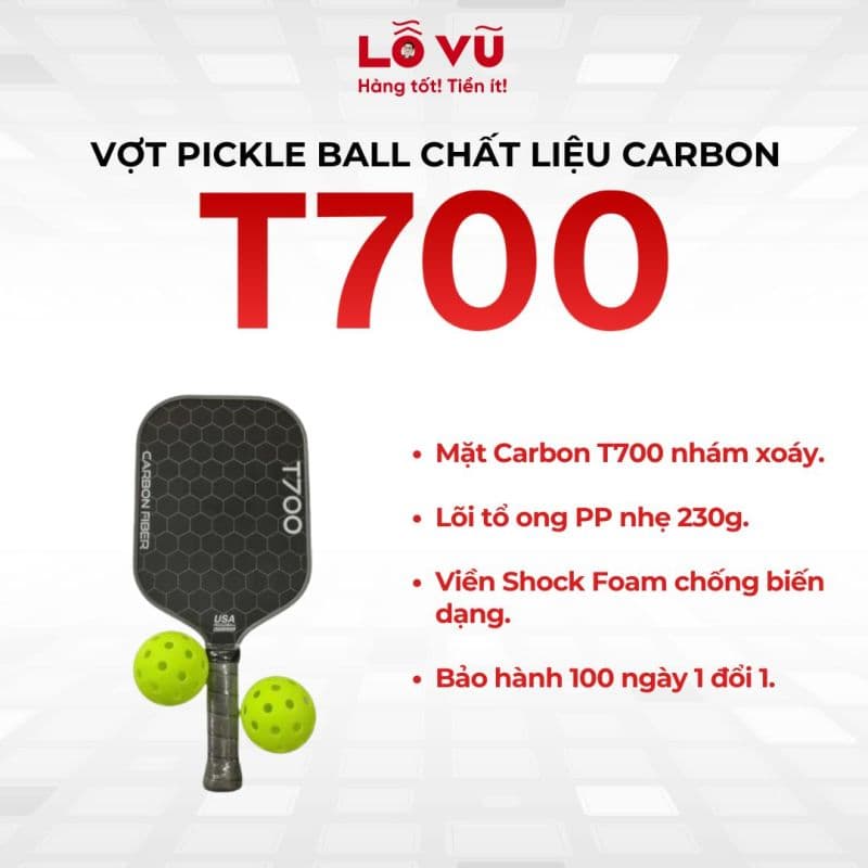 Vợt pickelball Chất liệu Carbon T700