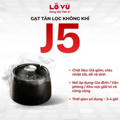 Gạt tàn lọc không khí J5 - Hút khói thuốc, khử mùi, nhỏ gọn để bàn, sạc USB-C