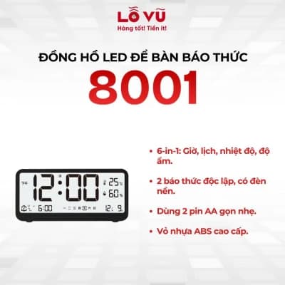Đồng hồ led để bàn báo thức 8001