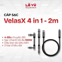 Cáp sạc Velasboost đa năng 4 trong 1 VelasX - Sạc nhanh PD lên tới 100W, dây bọc dù chống rối siêu bền, 3 tùy chọn chiều dài tiện lợi