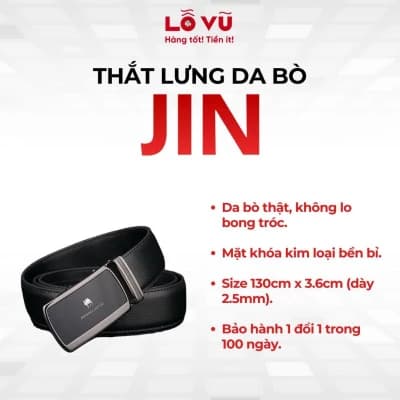 Thắt lưng da bò JIN - Da bò thật bền bỉ, mặt khóa kim loại chắc chắn