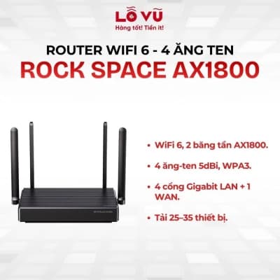 Modem/Router WiFi 6 Rock Space AX1800 Chính Hãng, 4 ăng ten, chuẩn WIFI6 tốc độ cao, phủ sóng rộng