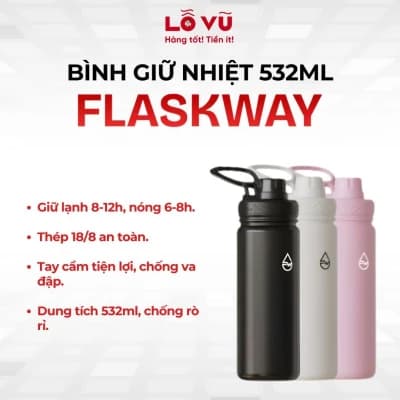 Bình giữ nhiệt FlaskWay 532ml - Chất liệu thép không gỉ 18/8 cao cấp, cách nhiệt chân không, tích hợp tay cầm công thái học và đế silicone chống trượt