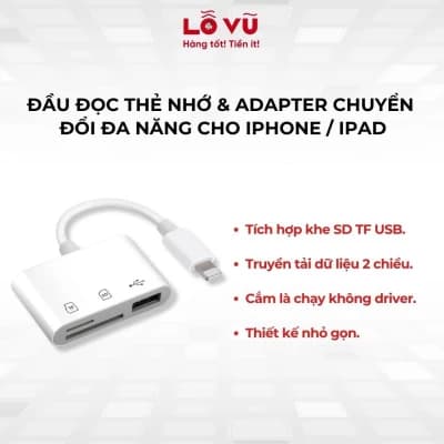 Đầu đọc thẻ nhớ & Adapter chuyển đổi OTG đa năng cho iPhone / iPad
