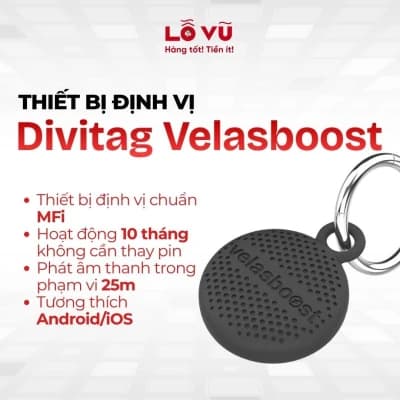 Thiết bị định vị Divitag Velasboost, tặng kèm ốp silicon, móc treo chìa khóa, dành cho tất cả thiết bị Apple và Android