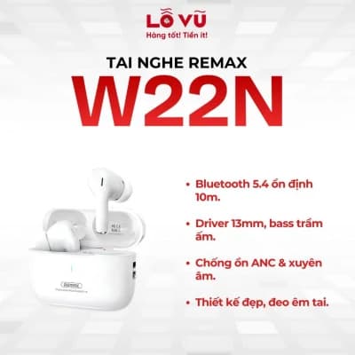 Tai nghe Remax W22N, Bluetooth V5.4, Khử ồn ANC & Xuyên âm linh hoạt