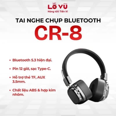 Tai Nghe chụp Bluetooth CR-8 - Khe thẻ nhớ, điều khiển rảnh tay, nghe nhạc tới 12h
