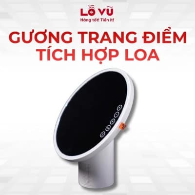 Gương trang điểm tích hợp loa Bluetooth và đèn LED - Gương để bàn trang điểm cá nhân đèn LED chiếu sáng đều không chói chất liệu nhựa ABS cao cấp kèm củ sạc