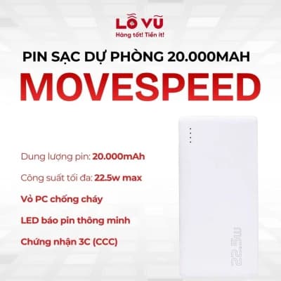 Pin dự phòng Movespeed 20.000 22.5W - YSPBE20-22 - Dung lượng khủng, sạc nhanh đa thiết bị, đạt chuẩn an toàn hàng không