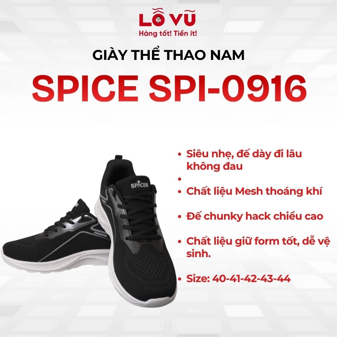 Giày Spicer Nam SPI-0916 - Chất liệu Mesh thoáng khí, đế chunky hack chiều cao, giữ form tốt dễ vệ sinh