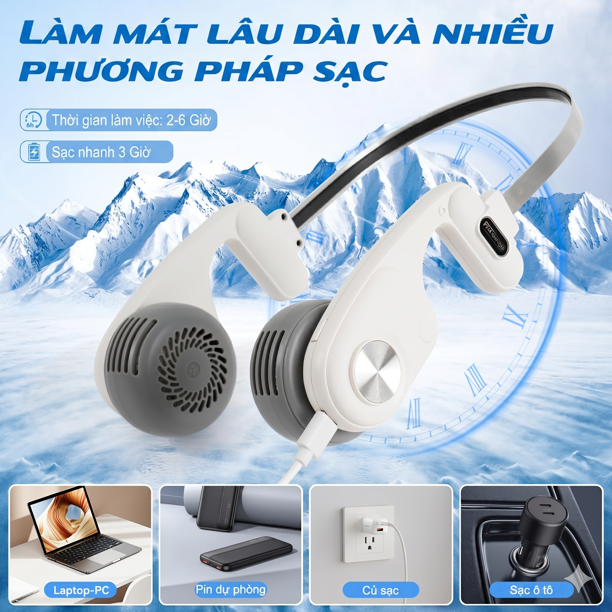 Quạt đeo cổ WEKOME WT-F26 - Trắng + xám