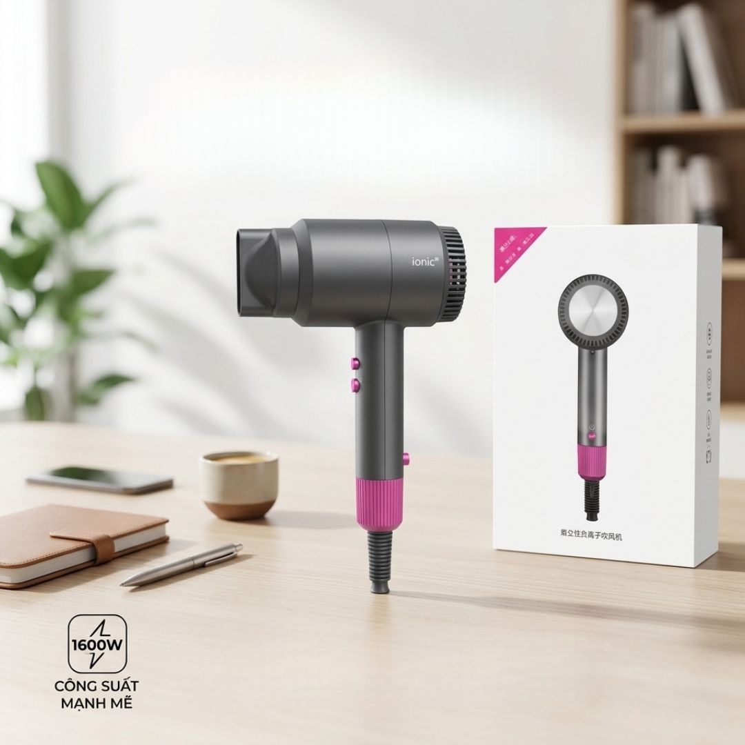 Máy sấy tóc hãng QuanRia bổ sung ion âm 1600W, 2 chiều nóng lạnh