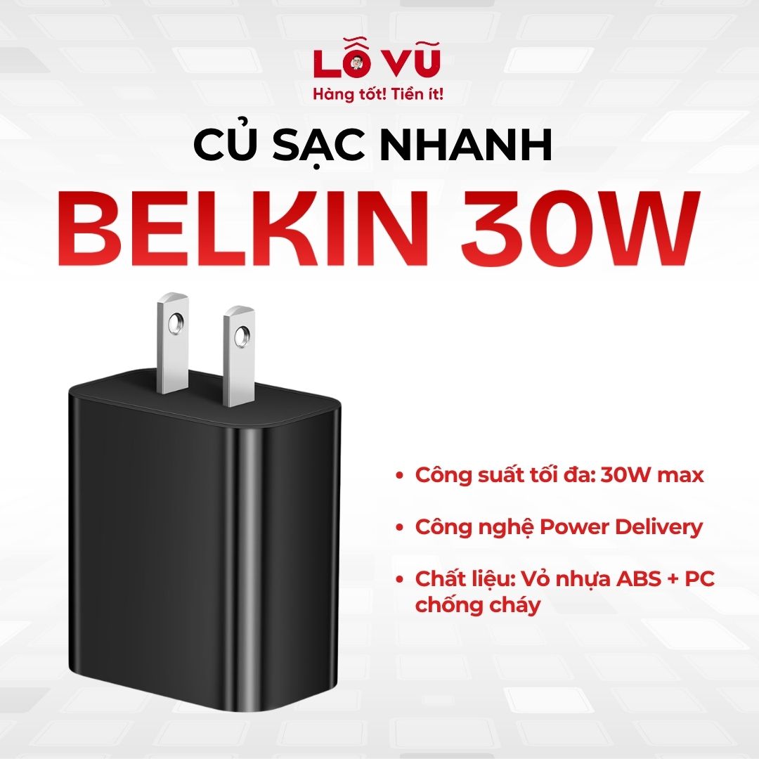 Củ sạc Belkin 30W - chân dẹt- màu trắng