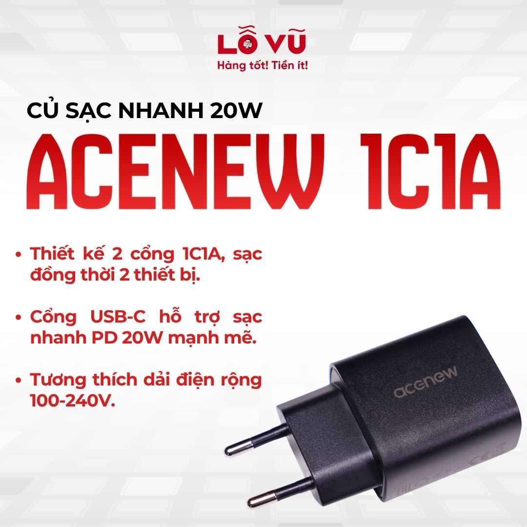 Củ sạc nhanh 20W - 1C1A - Acenew