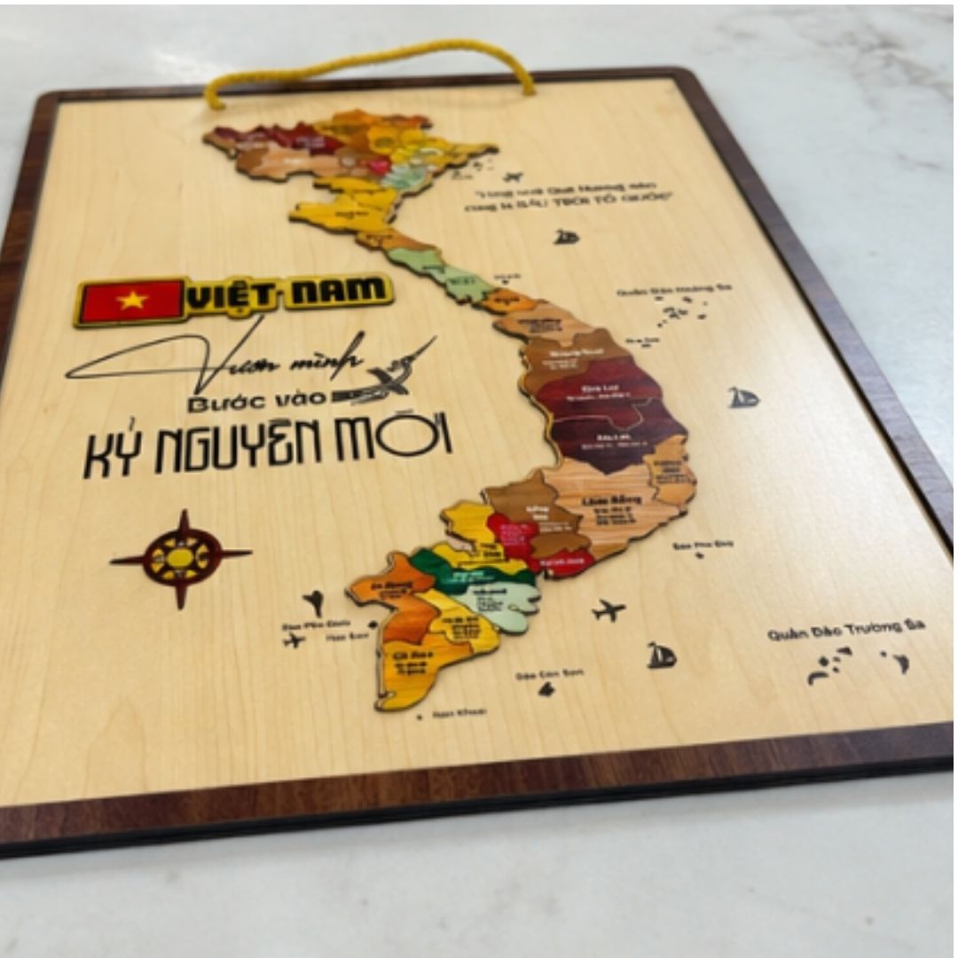 Tranh bản đồ VN gỗ 3D size 30x40 cm