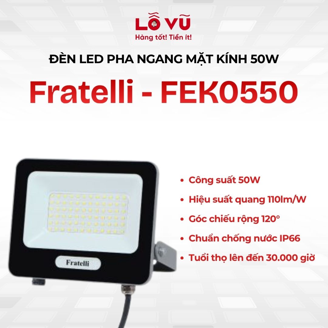 Đèn led pha ngang mặt kính 50W Fratelli - FEK0550