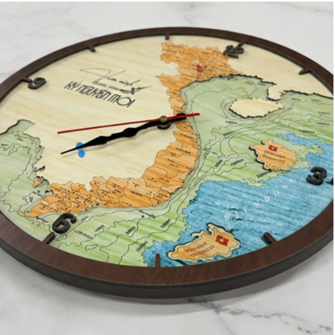Đồng hỗ gỗ bản đồ VN treo tường Size 30cm